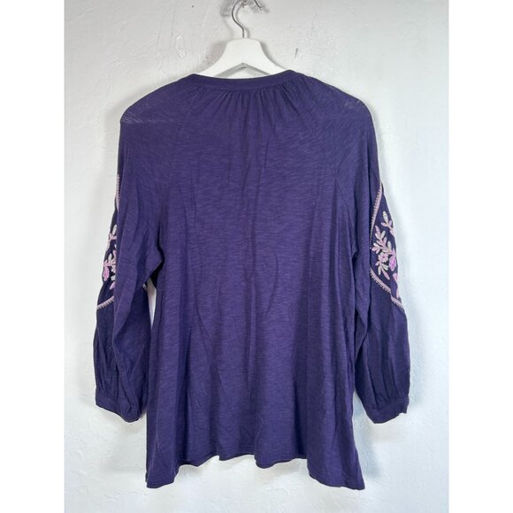 J.Jill Women Feminine Floral Embroidered Top Blouse Small Purple 3/4 Sleeve Boho - Picture 2 of 8